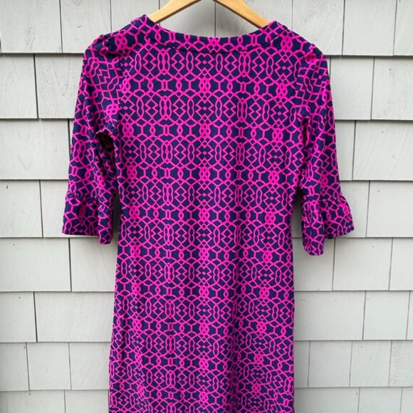 Jude Connally Ladies Holiday Dress Ruffle Sleeve Blue Pink - Picture 3 of 3